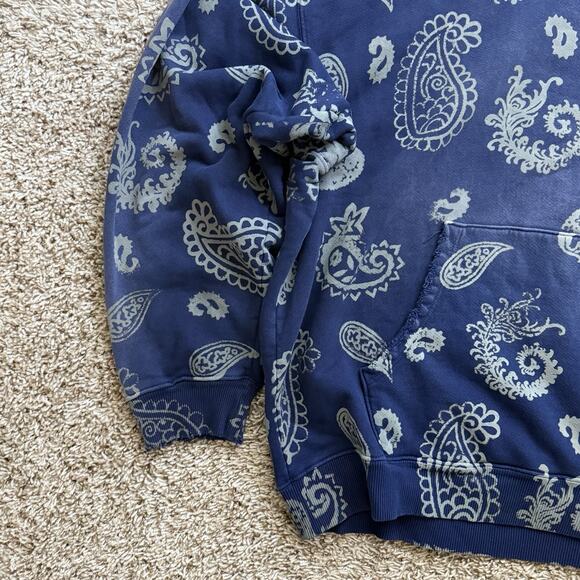 NWT $450 Alchemist Paisley Print Blue Cotton Hoodie Distressed Men’s Size XXL - Picture 14 of 15